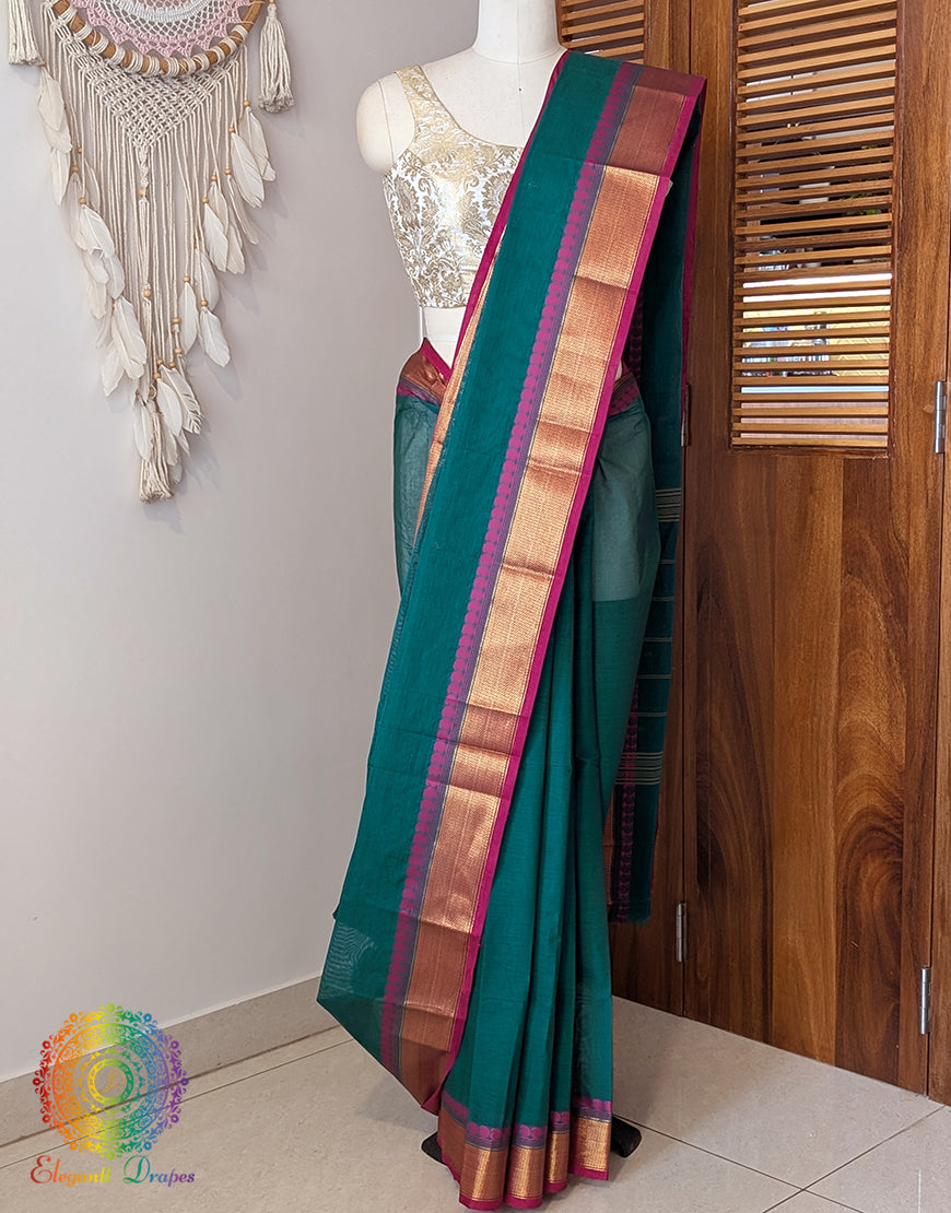Green Pure Kanchi Cotton Saree – Handloom Saree Online India | Elegantt Drapes