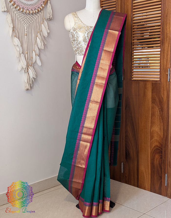 Green Pure Kanchi Cotton Saree – Handloom Saree Online India | Elegantt Drapes