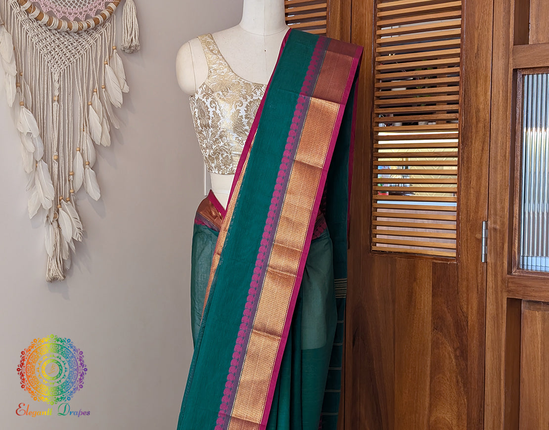 Green Pure Kanchi Cotton Saree – Handloom Saree Online India | Elegantt Drapes