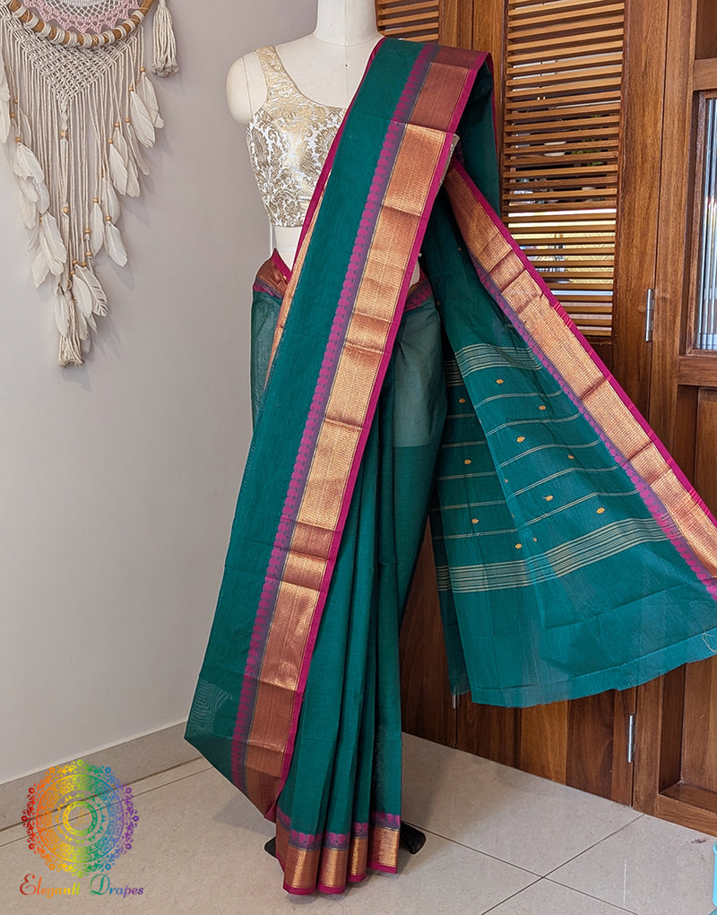 Green Pure Kanchi Cotton Saree – Handloom Saree Online India | Elegantt Drapes