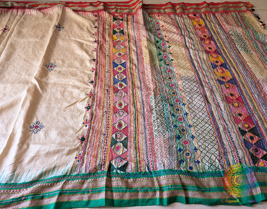 Vidarbha Tussar Silk Lambani Embroidery Saree – Handloom Saree Online India | Elegantt Drapes