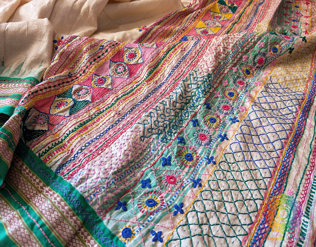 Vidarbha Tussar Silk Lambani Embroidery Saree – Handloom Saree Online India | Elegantt Drapes