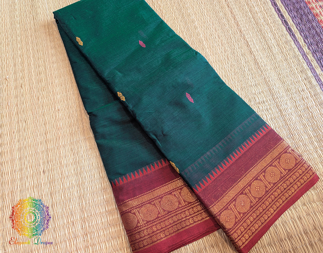 Green Pure Kanchi Cotton Saree 2 – Handloom Saree Online India | Elegantt Drapes