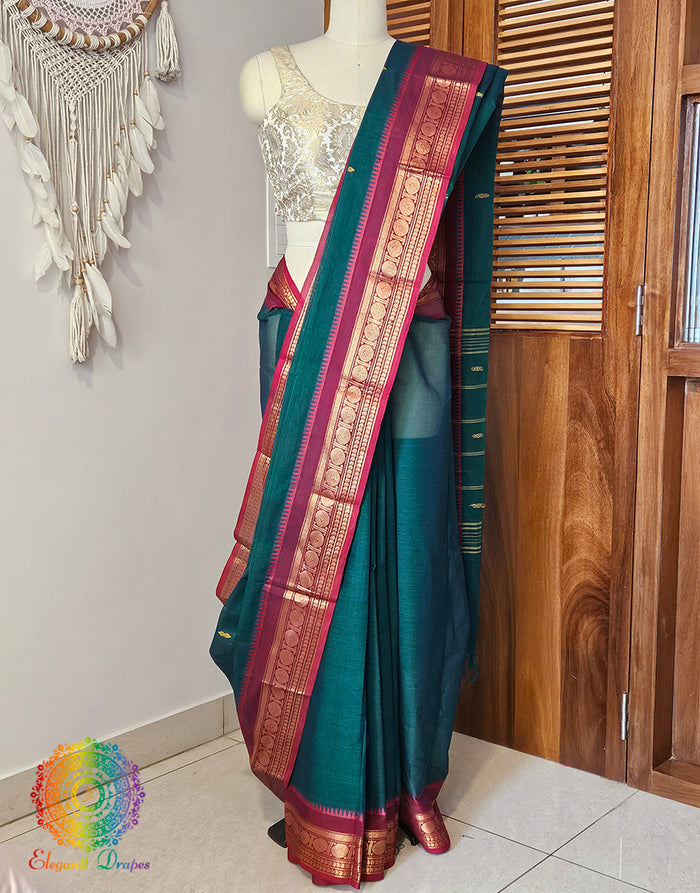 Green Pure Kanchi Cotton Saree 2 – Handloom Saree Online India | Elegantt Drapes