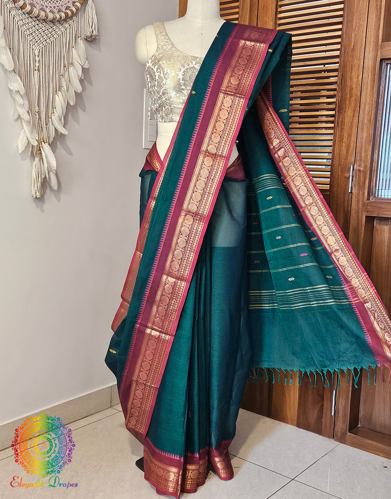 Green Pure Kanchi Cotton Saree 2 – Handloom Saree Online India | Elegantt Drapes