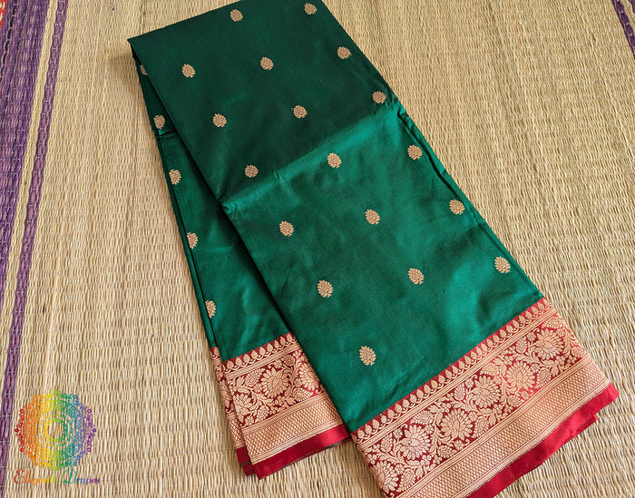 Green Banarasi Handloom Katan Silk Saree 3 – Handloom Saree Online India | Elegantt Drapes