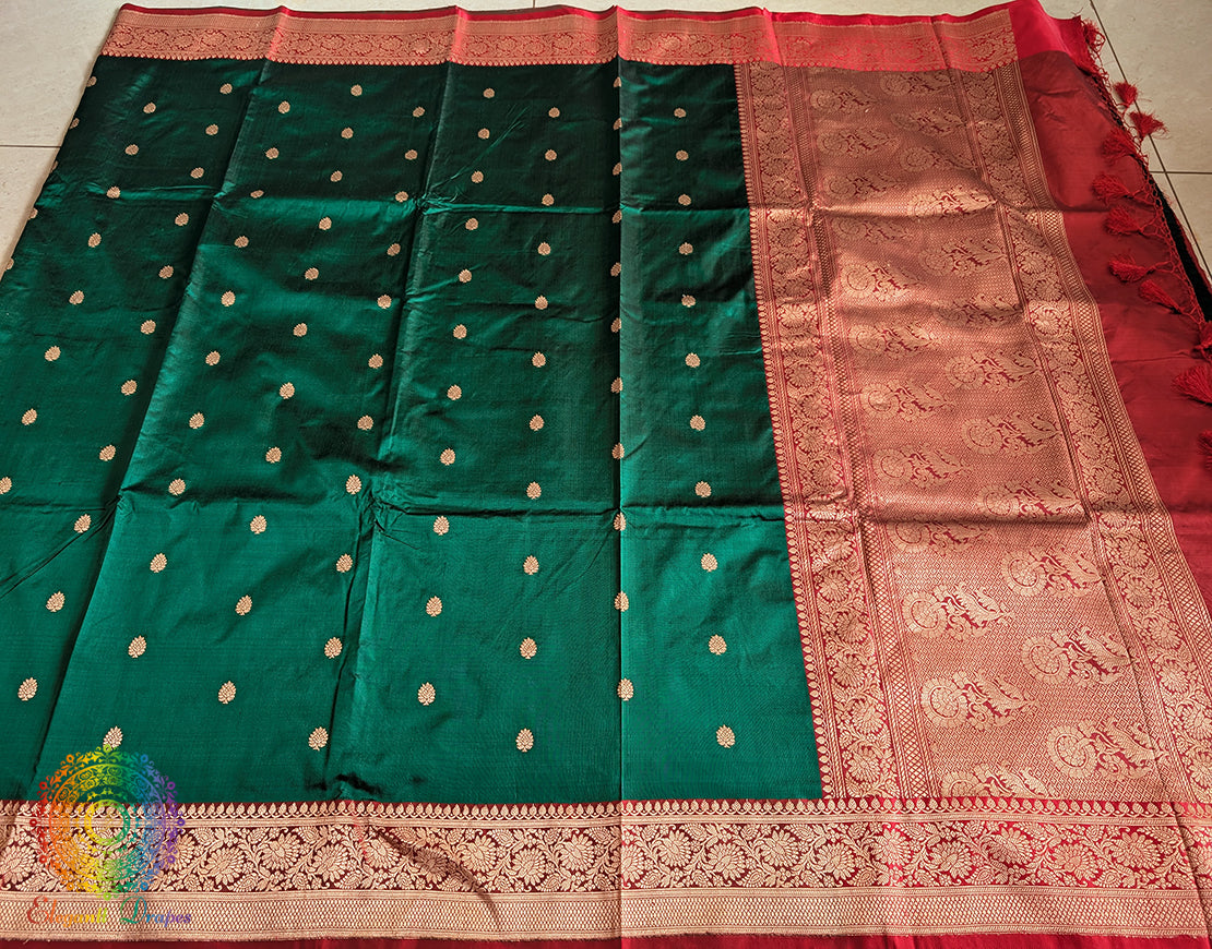 Green Banarasi Handloom Katan Silk Saree 3 – Handloom Saree Online India | Elegantt Drapes