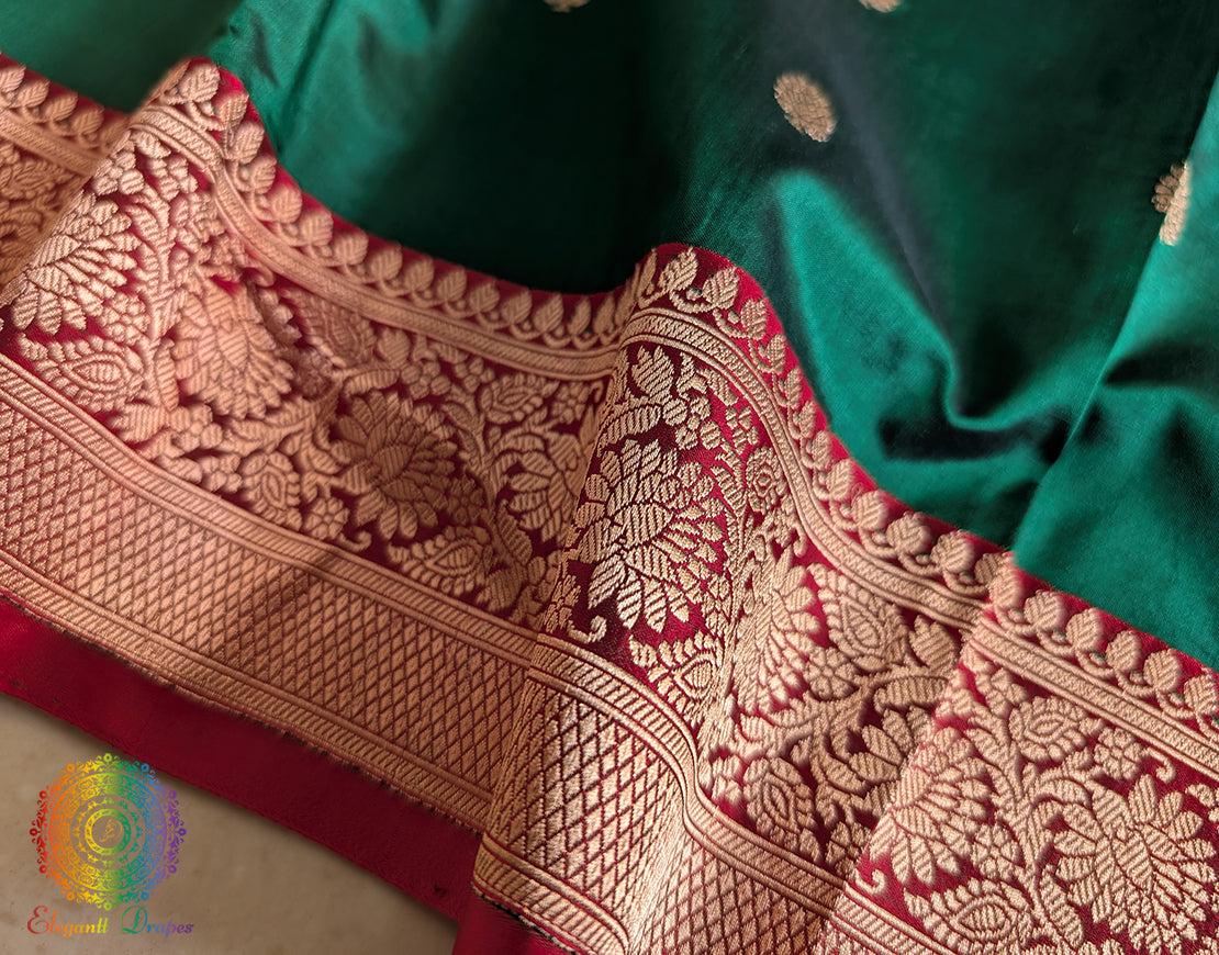 Green Banarasi Handloom Katan Silk Saree 3 – Handloom Saree Online India | Elegantt Drapes