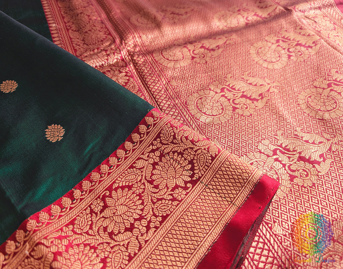 Green Banarasi Handloom Katan Silk Saree 3 – Handloom Saree Online India | Elegantt Drapes