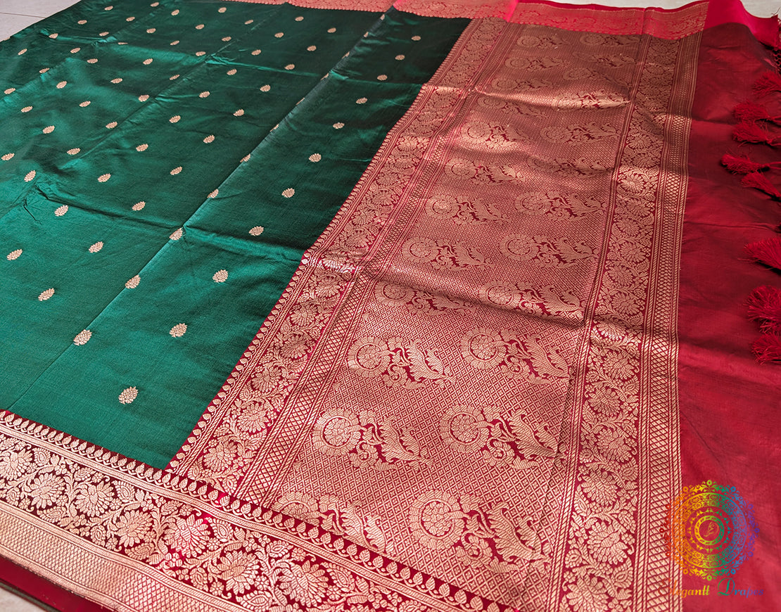Green Banarasi Handloom Katan Silk Saree 3 – Handloom Saree Online India | Elegantt Drapes