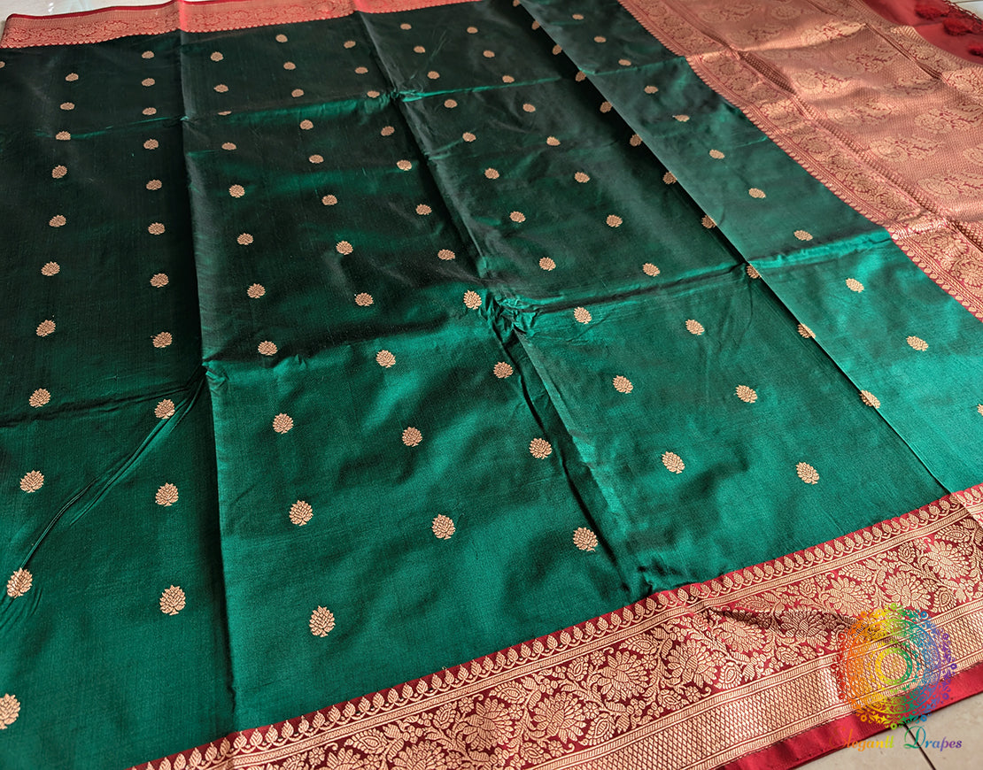 Green Banarasi Handloom Katan Silk Saree 3 – Handloom Saree Online India | Elegantt Drapes