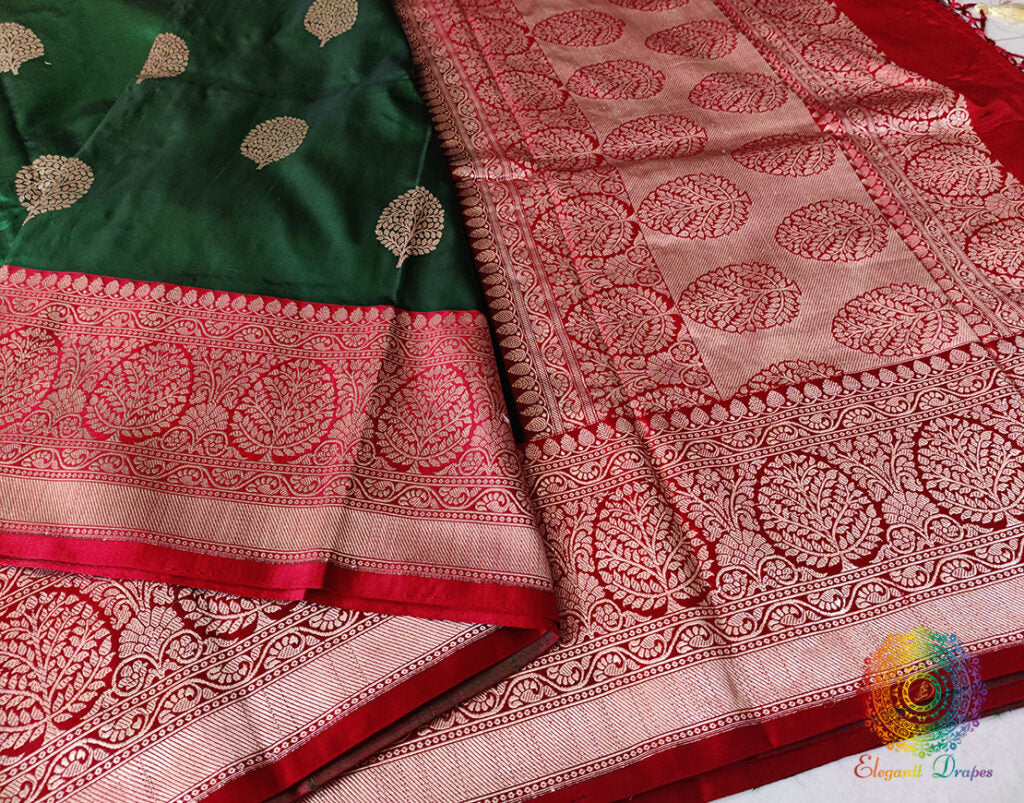 Green Banarasi Handloom Pure Katan Silk Saree – Handloom Saree Online India | Elegantt Drapes