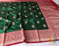 Green Banarasi Handloom Pure Katan Silk Saree – Handloom Saree Online India | Elegantt Drapes