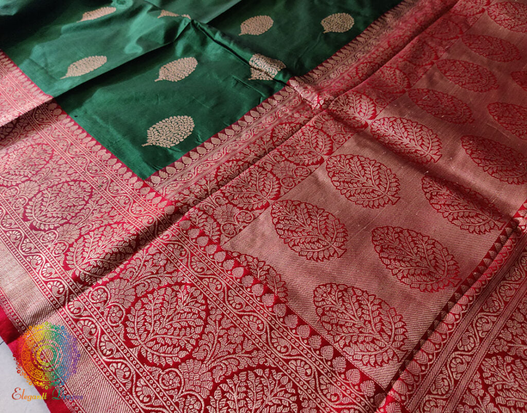 Green Banarasi Handloom Pure Katan Silk Saree – Handloom Saree Online India | Elegantt Drapes