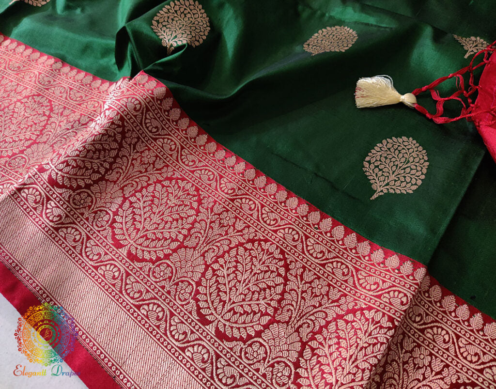 Green Banarasi Handloom Pure Katan Silk Saree – Handloom Saree Online India | Elegantt Drapes
