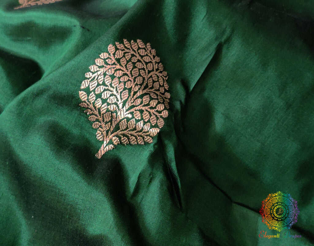 Green Banarasi Handloom Pure Katan Silk Saree – Handloom Saree Online India | Elegantt Drapes