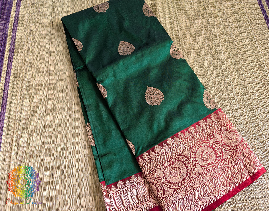 Green Banarasi Handloom Katan Silk Saree 2 – Handloom Saree Online India | Elegantt Drapes
