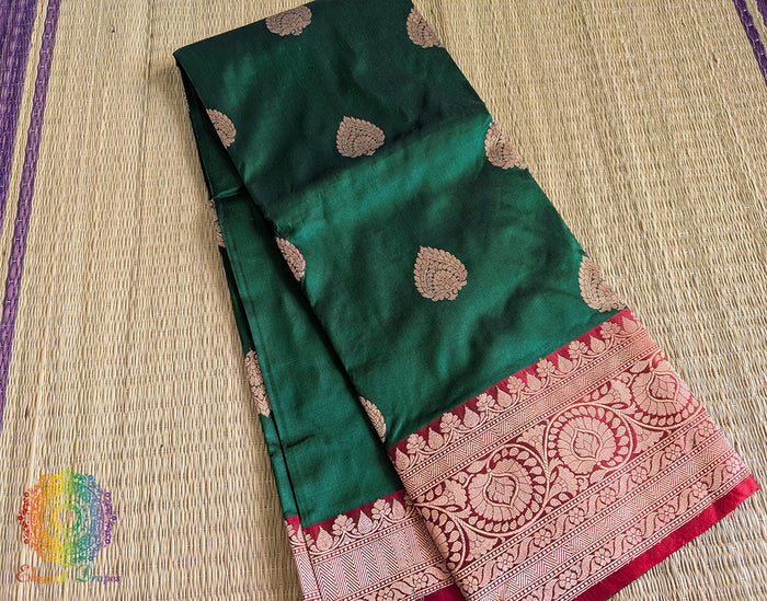 Green Banarasi Handloom Katan Silk Saree 2 – Handloom Saree Online India | Elegantt Drapes