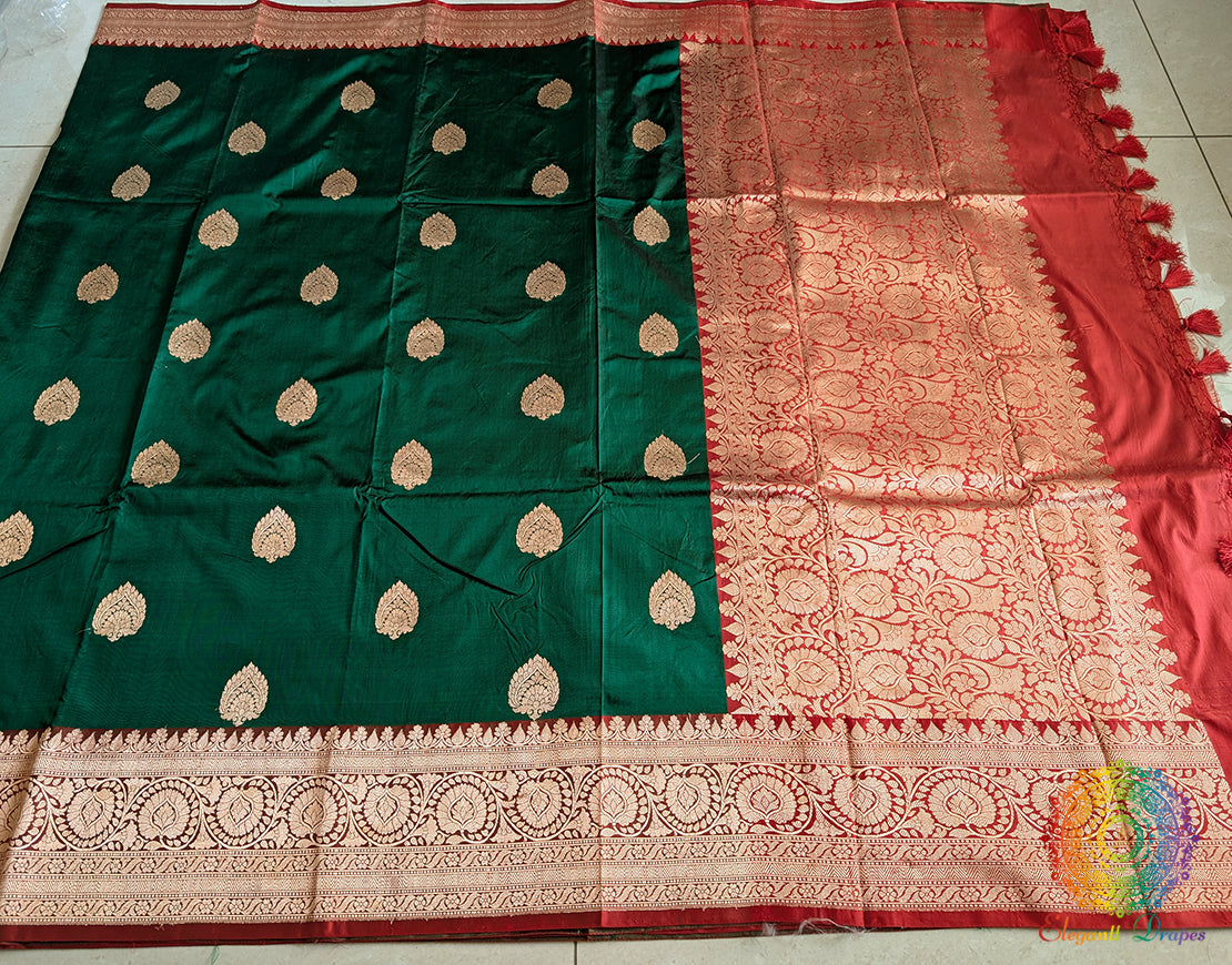 Green Banarasi Handloom Katan Silk Saree 2 – Handloom Saree Online India | Elegantt Drapes