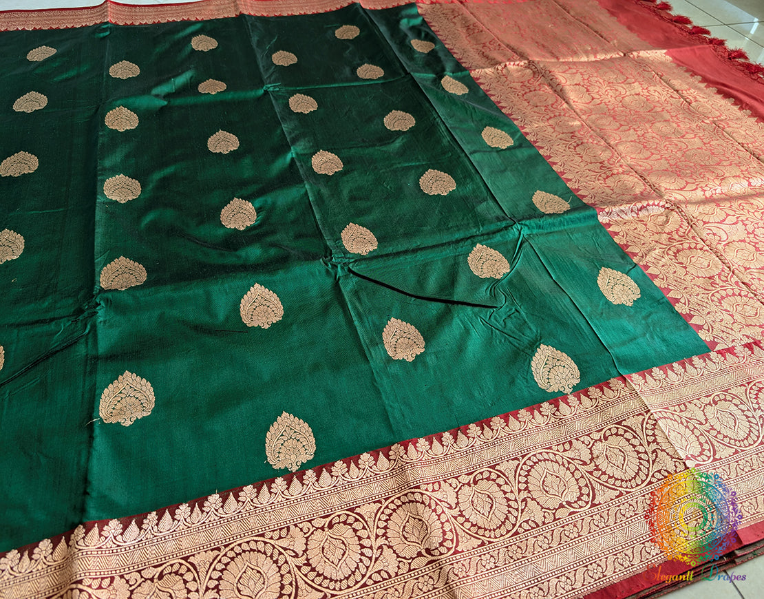 Green Banarasi Handloom Katan Silk Saree 2 – Handloom Saree Online India | Elegantt Drapes