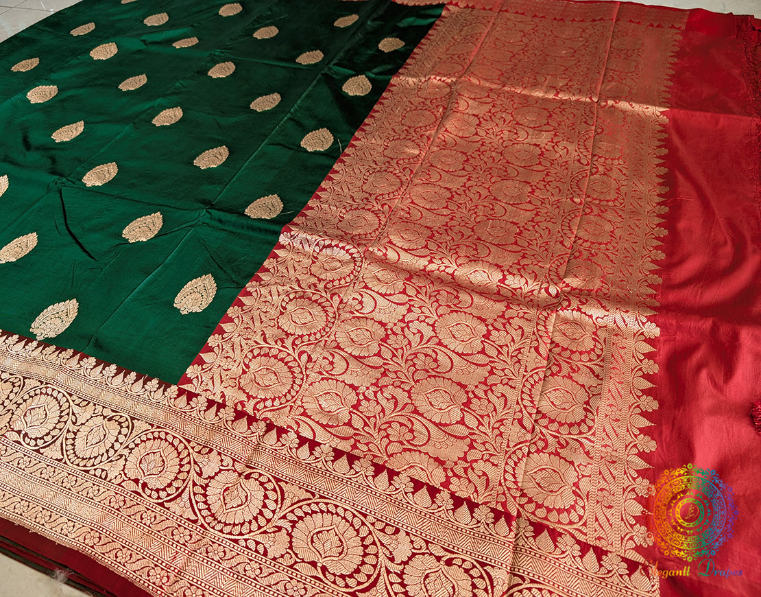 Green Banarasi Handloom Katan Silk Saree 2 – Handloom Saree Online India | Elegantt Drapes