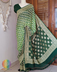Green Shaded Banarasi Bandhani Khaddi Georgette Saree – Bandhani Saree Online India | Elegantt Drapes