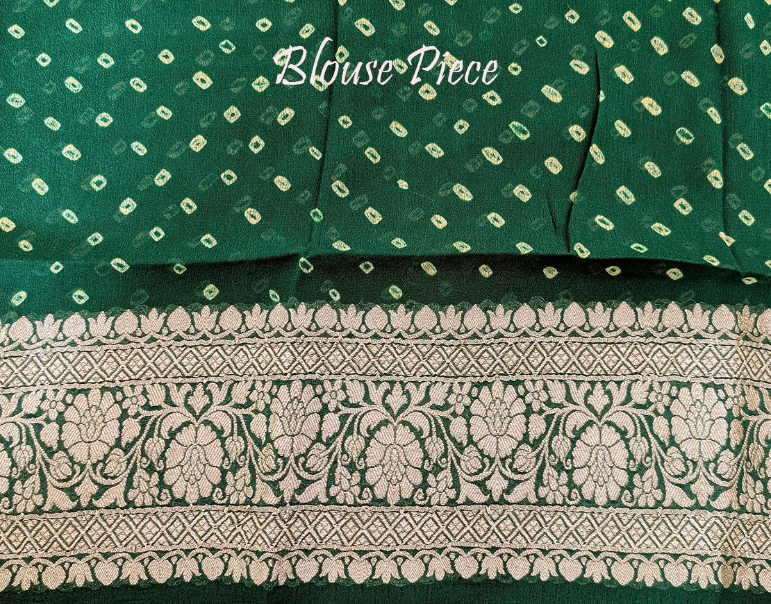 Green Shaded Banarasi Bandhani Khaddi Georgette Saree – Bandhani Saree Online India | Elegantt Drapes