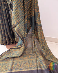 Green Chanderi Ajrakh Saree – Ajrakh Saree Online India | Elegantt Drapes