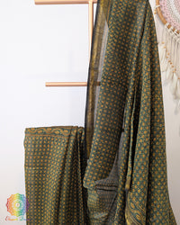Green Chanderi Ajrakh Saree – Ajrakh Saree Online India | Elegantt Drapes