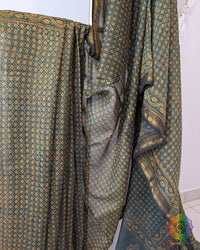 Green Chanderi Ajrakh Saree – Ajrakh Saree Online India | Elegantt Drapes
