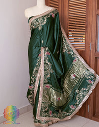 Bottle Green Gaji Silk Gota Patti Handwork Saree – Handloom Saree Online India | Elegantt Drapes