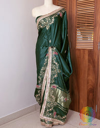 Bottle Green Gaji Silk Gota Patti Handwork Saree – Handloom Saree Online India | Elegantt Drapes