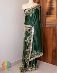 Bottle Green Gaji Silk Gota Patti Handwork Saree – Handloom Saree Online India | Elegantt Drapes