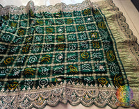 Green Gaji Silk Bandhani Gota Patti Saclloped Dupatta – Bandhani Saree Online India | Elegantt Drapes