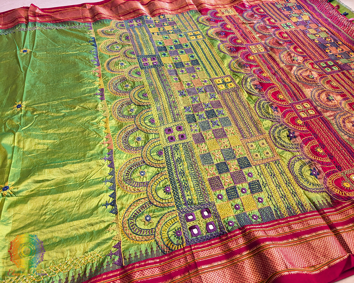 Green Lambani Handwork Pure Ilkal Silk Saree – Ilkal Handloom Saree Online India | Elegantt Drapes
