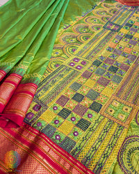 Green Lambani Handwork Pure Ilkal Silk Saree – Ilkal Handloom Saree Online India | Elegantt Drapes