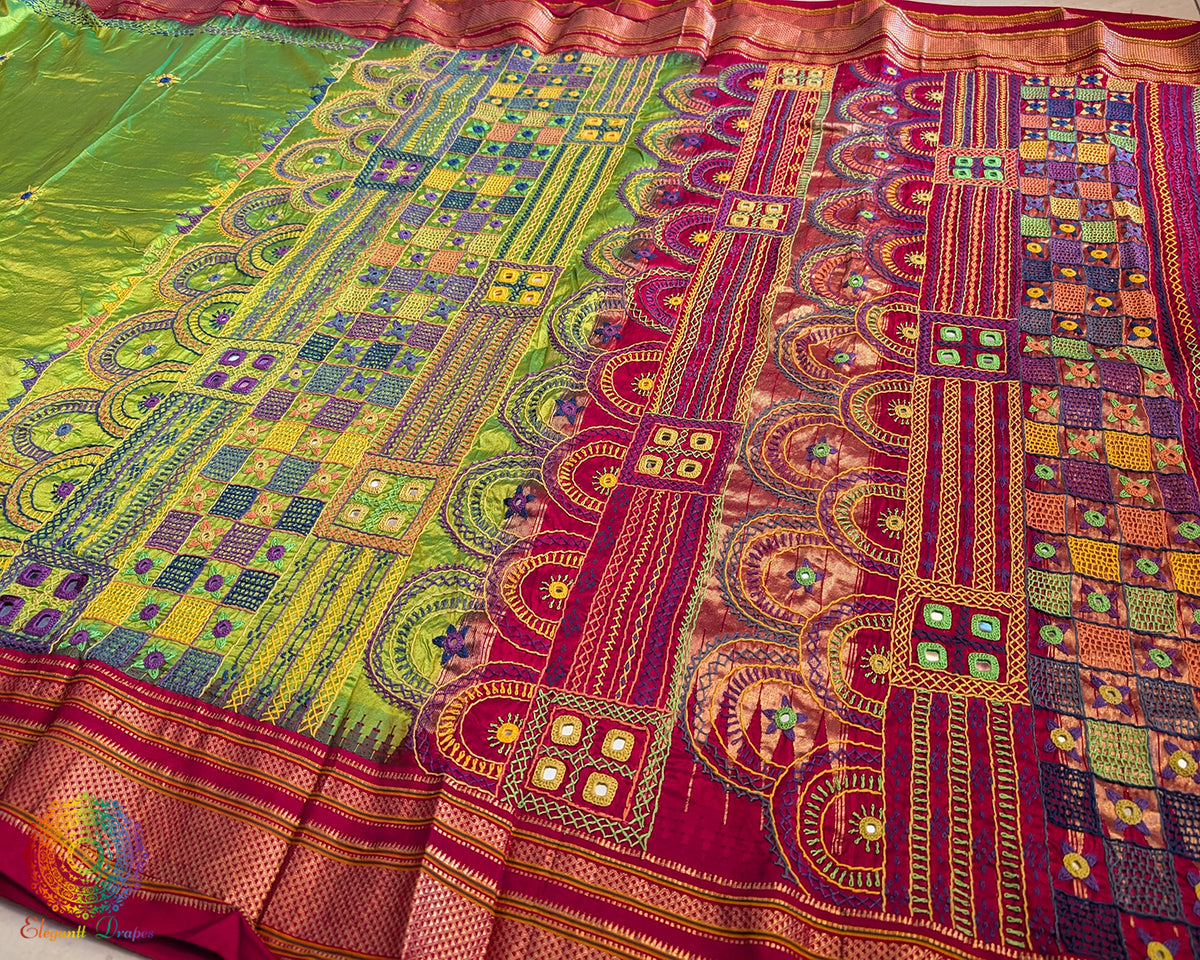 Green Lambani Handwork Pure Ilkal Silk Saree – Ilkal Handloom Saree Online India | Elegantt Drapes