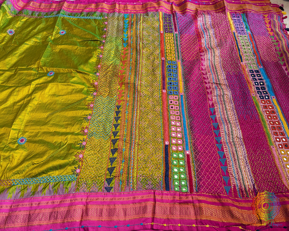 Lime Green Lambani Handwork Pure Ilkal Silk Saree