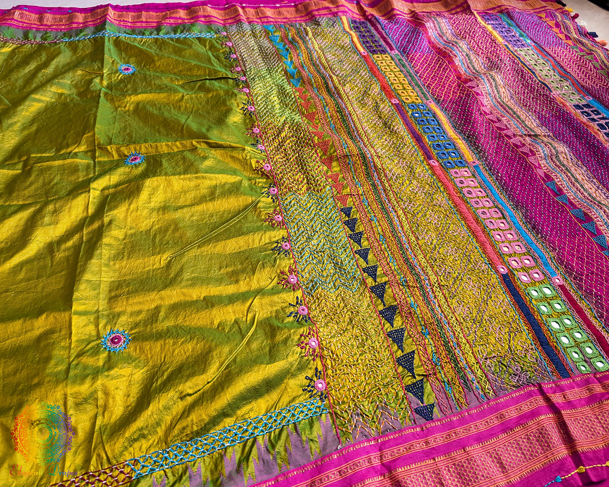 Lime Green Lambani Handwork Pure Ilkal Silk Saree