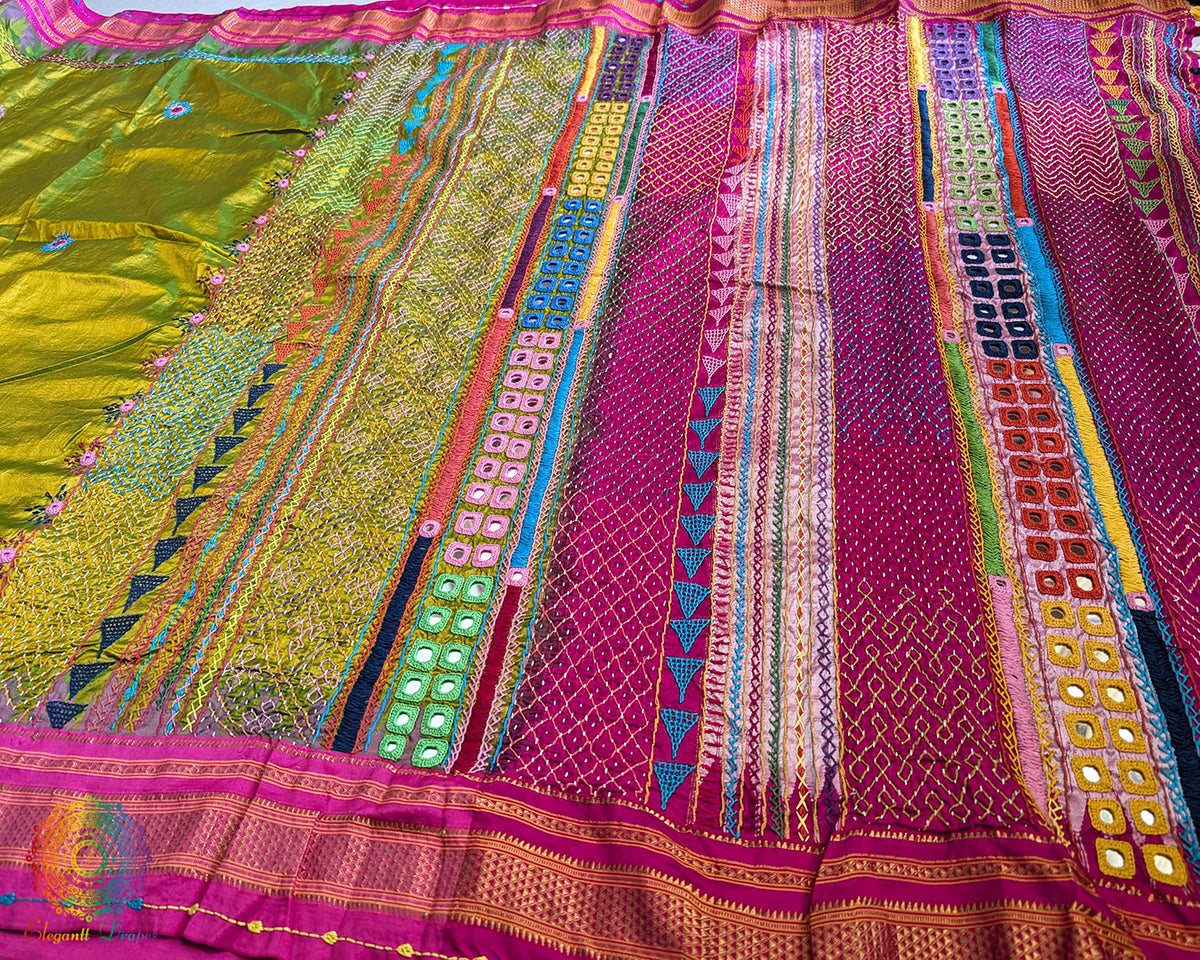 Lime Green Lambani Handwork Pure Ilkal Silk Saree