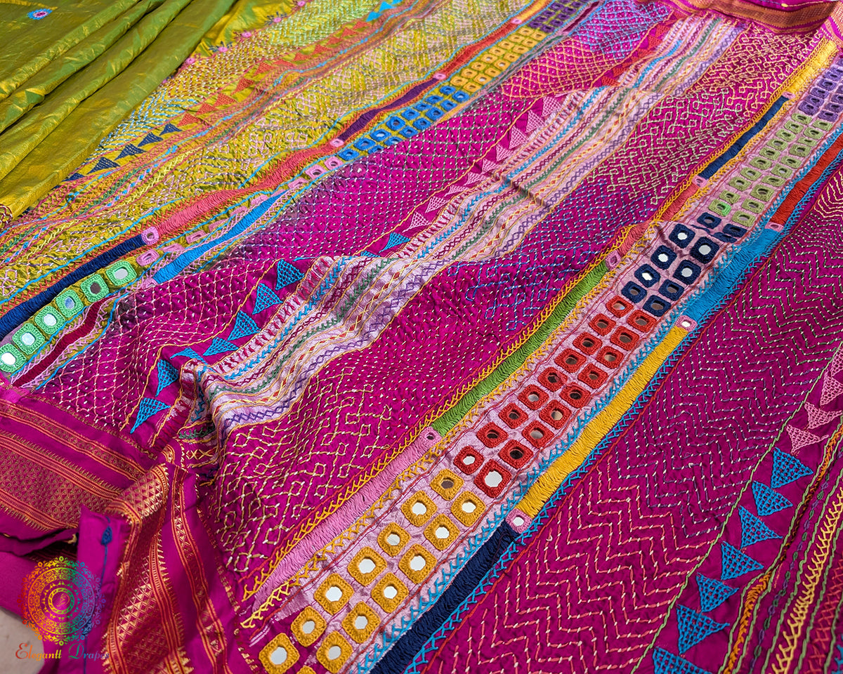 Lime Green Lambani Handwork Pure Ilkal Silk Saree