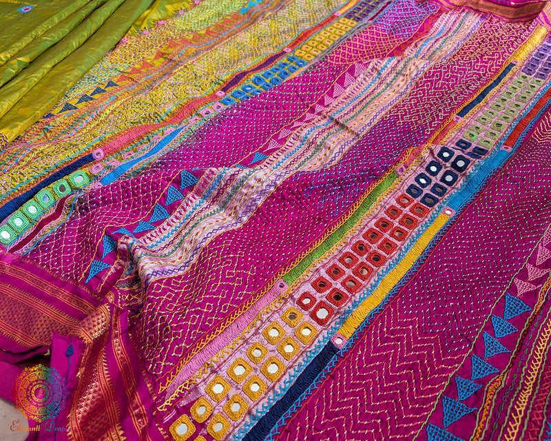 Lime Green Lambani Handwork Pure Ilkal Silk Saree