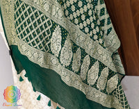 Green Banarasi Bandhani Georgette Dupatta – Bandhani Saree Online India | Elegantt Drapes