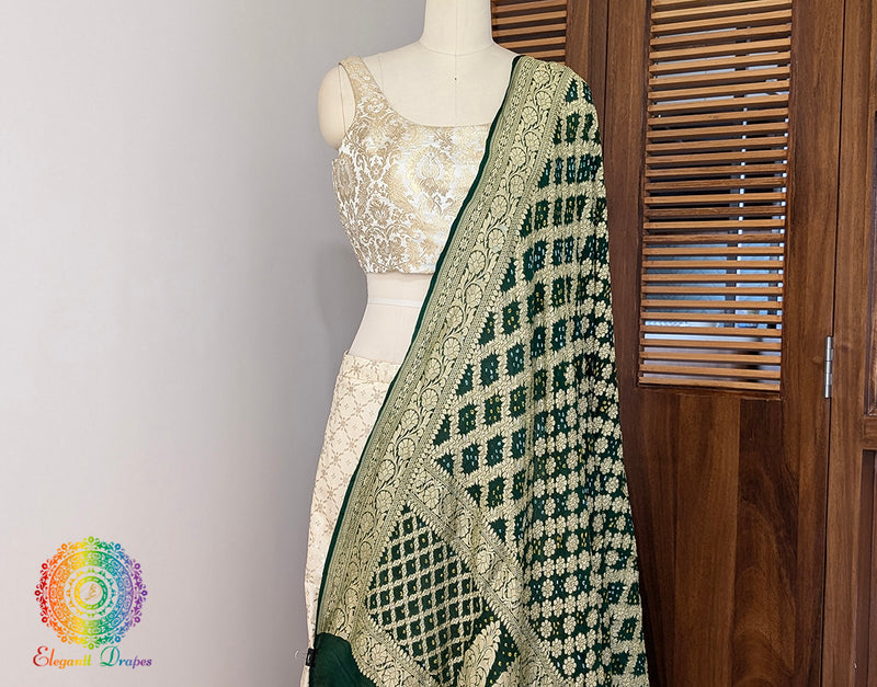 Green Banarasi Bandhani Georgette Dupatta – Bandhani Saree Online India | Elegantt Drapes