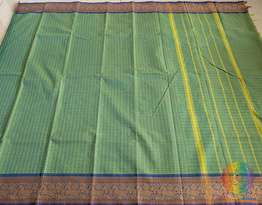 Green Pure Kanchi Cotton 1000 Boota Saree – Handloom Saree Online India | Elegantt Drapes