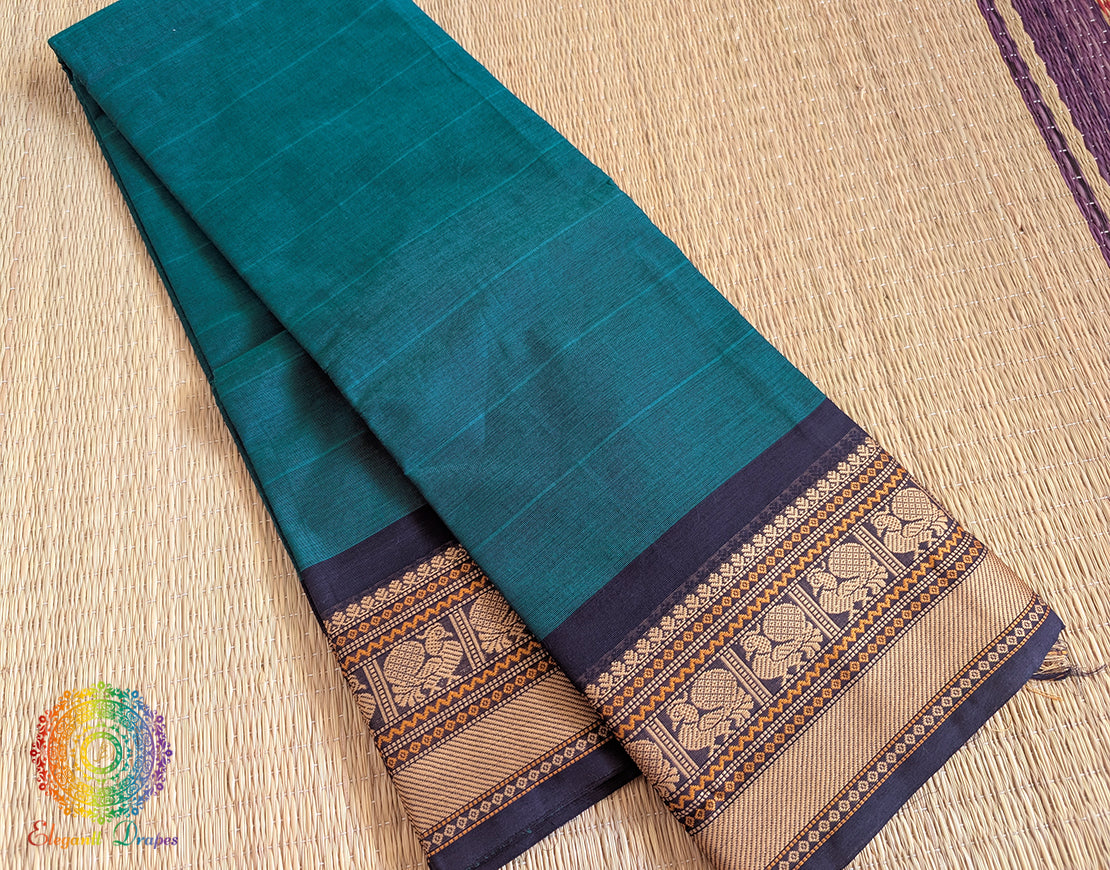 Turquoise Pure Kanchi Cotton Saree – Handloom Saree Online India | Elegantt Drapes