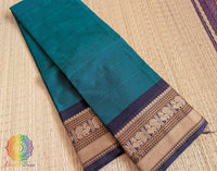Turquoise Pure Kanchi Cotton Saree – Handloom Saree Online India | Elegantt Drapes