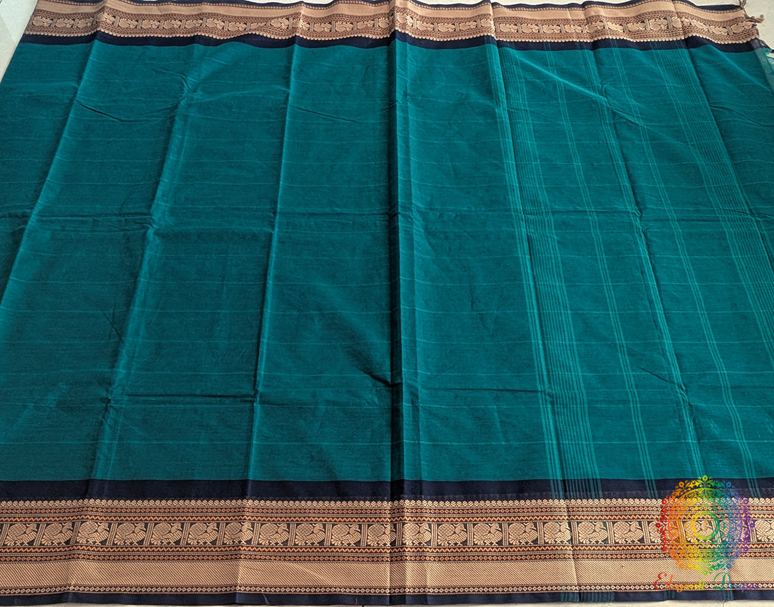Turquoise Pure Kanchi Cotton Saree – Handloom Saree Online India | Elegantt Drapes