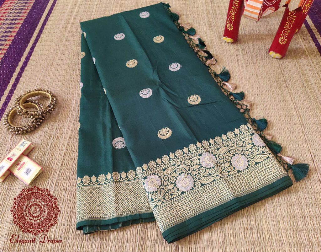 Green Banarasi Handloom Katan Silk Saree – Handloom Saree Online India | Elegantt Drapes