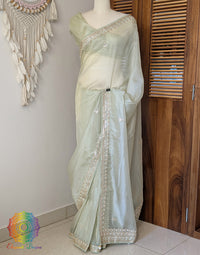 Olive Green Tissue Organza Gota Patti Saree – Handloom Saree Online India | Elegantt Drapes